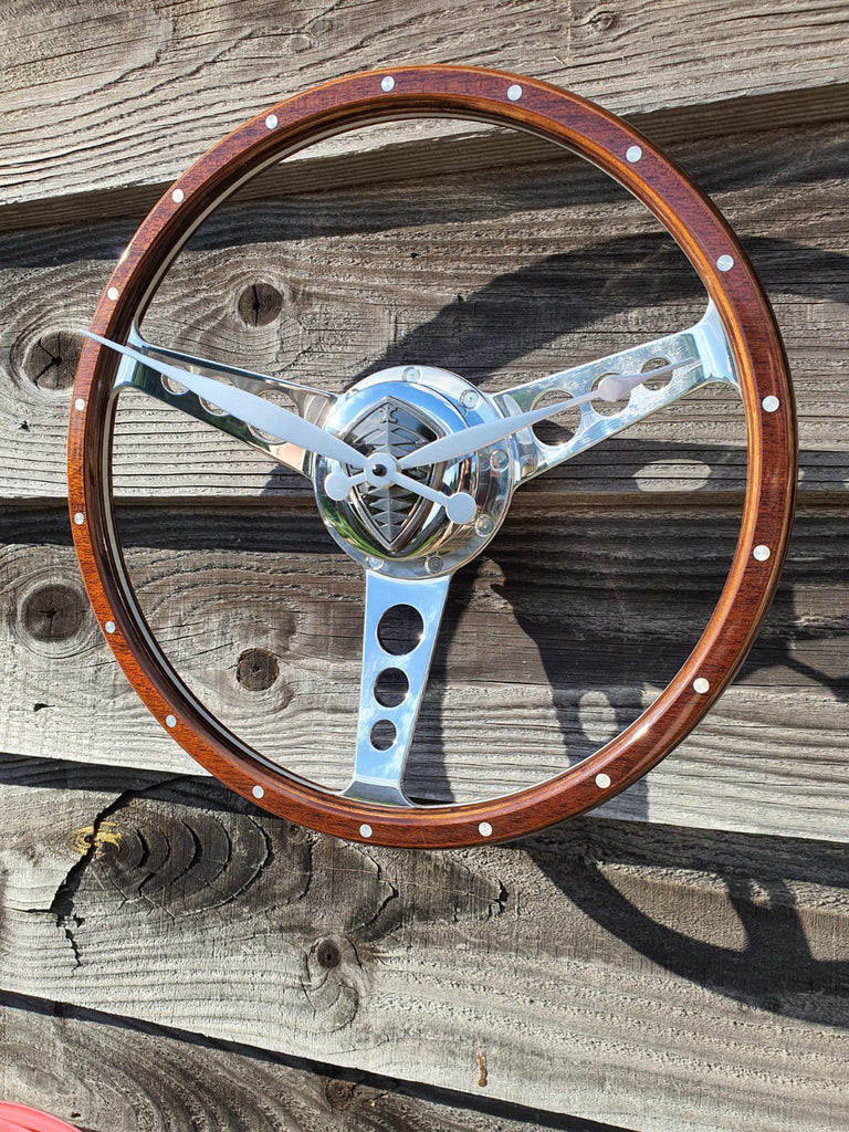 Genuine Walnut wood steering wheel clock produced with a Koenigsegg emblem
