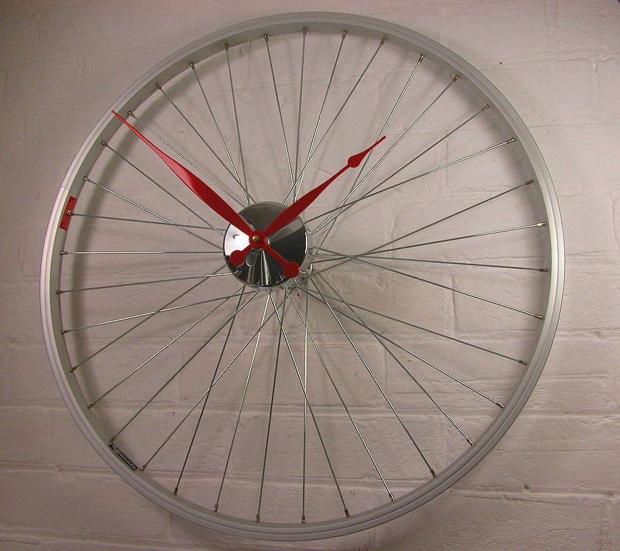 Bike wheel clock 23 inches Red Hands
