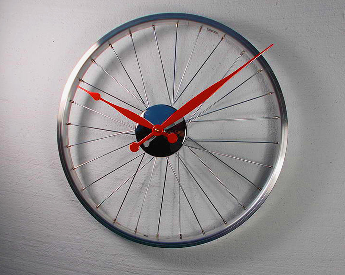 Bike wheel clock small Red