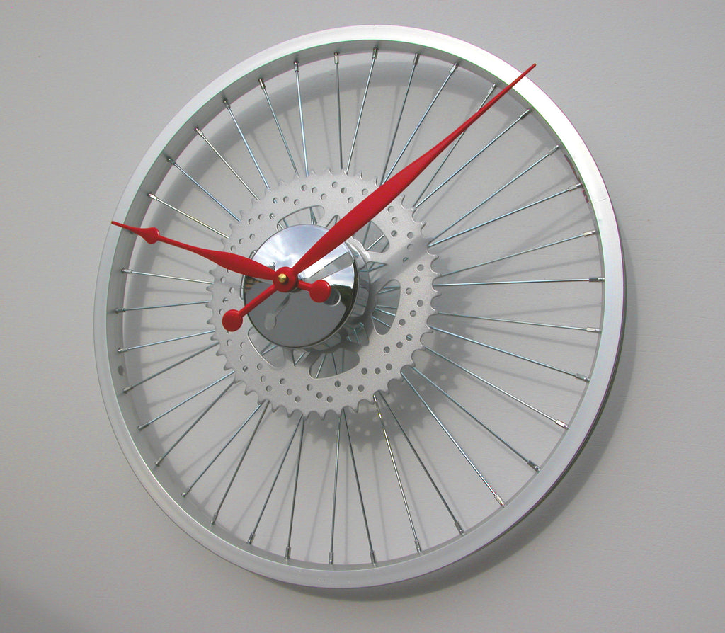 Silver Sprocket Bike Wheel Clock 45cm