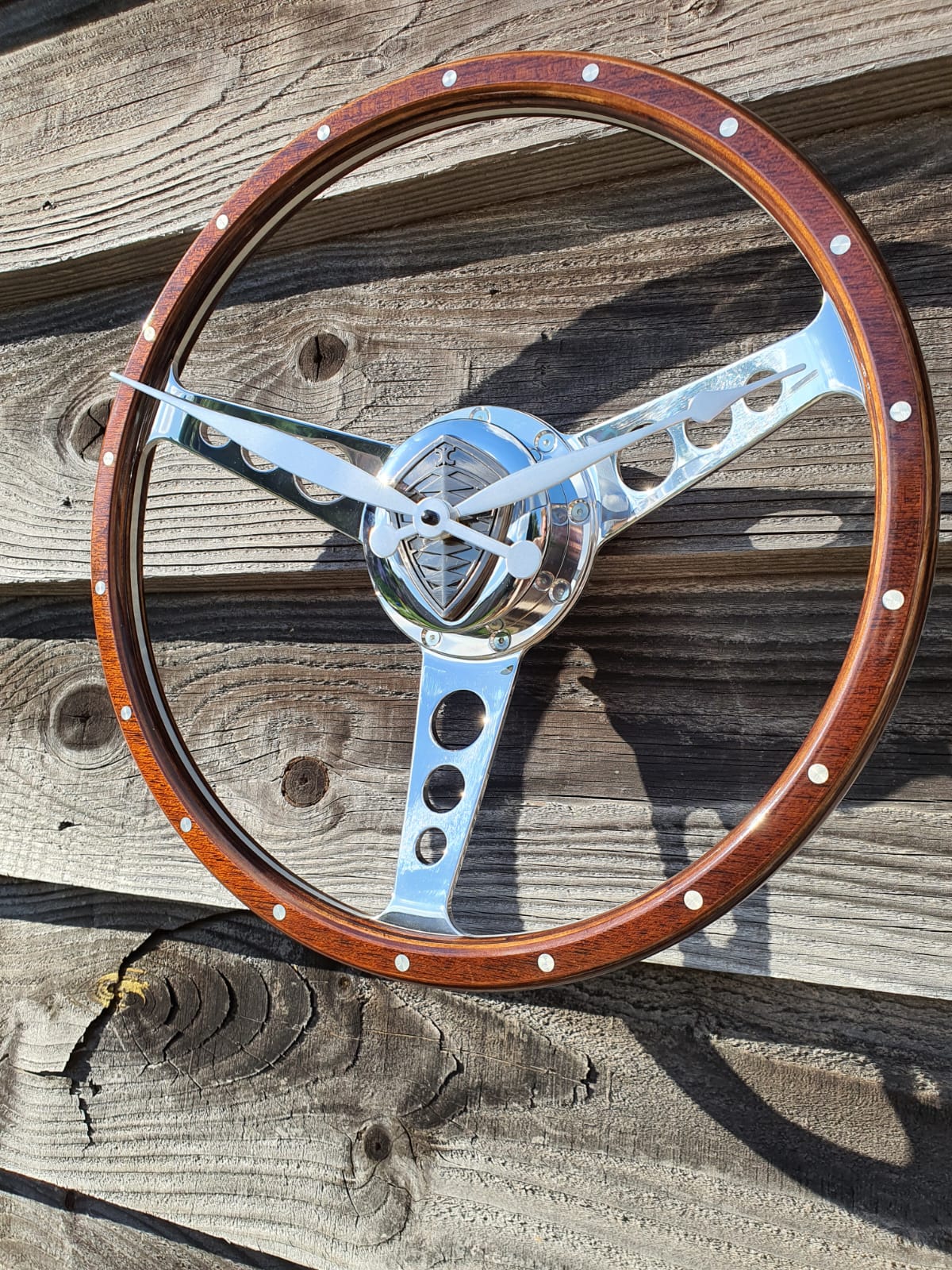 Genuine Walnut wood steering wheel clock produced with a Koenigsegg emblem