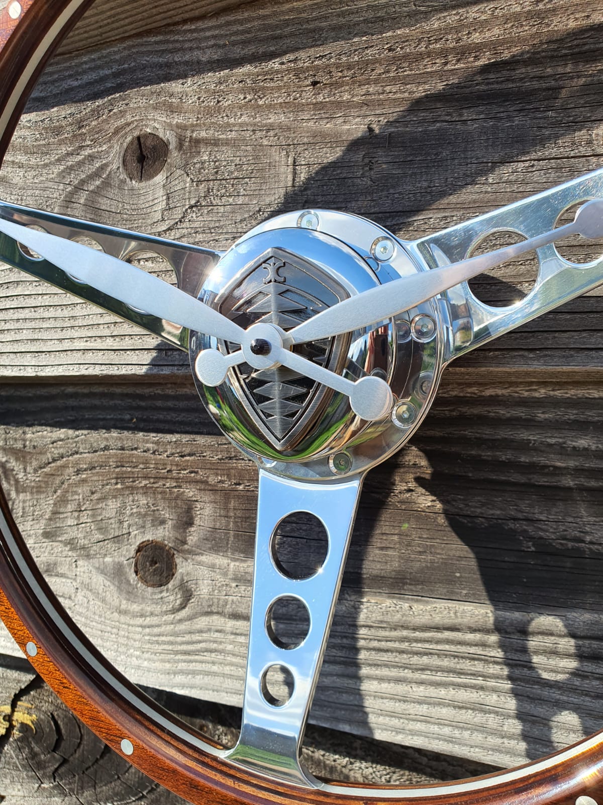 Genuine Walnut wood steering wheel clock produced with a Koenigsegg emblem