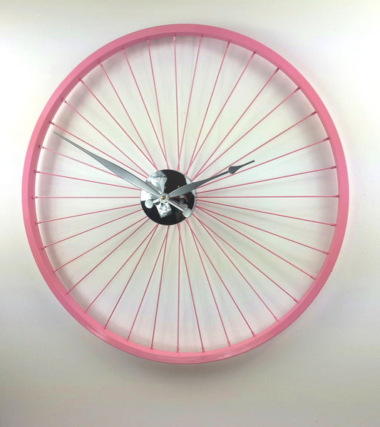 Pastel Pink Bike wheel clock 57cm