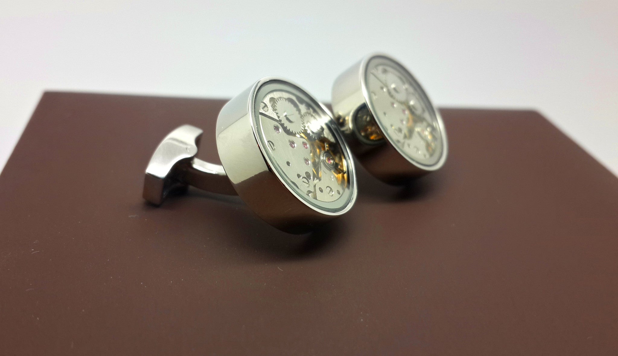 Clockwork Cufflinks, Moving Parts With Glass Face