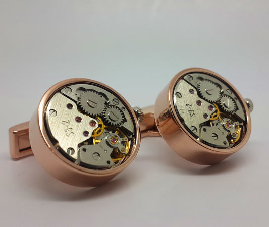 Clockwork Cufflinks With Real Moving Parts in Rose