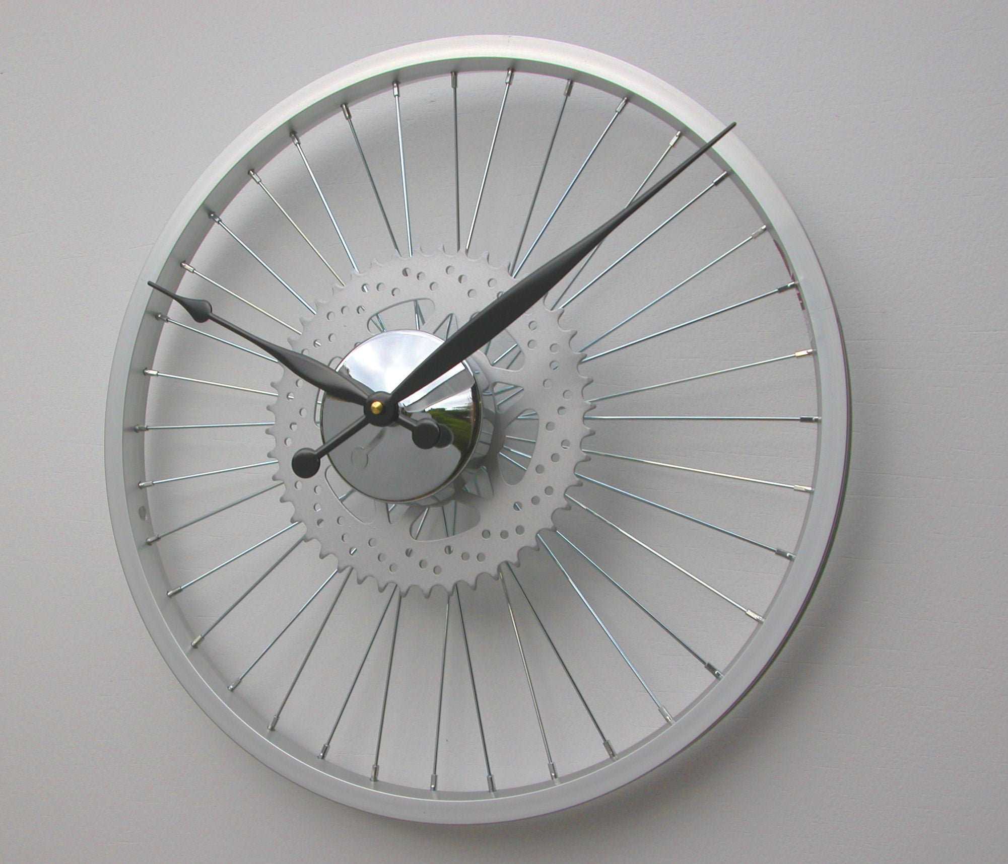 Silver Sprocket Bike Wheel Clock 45cm